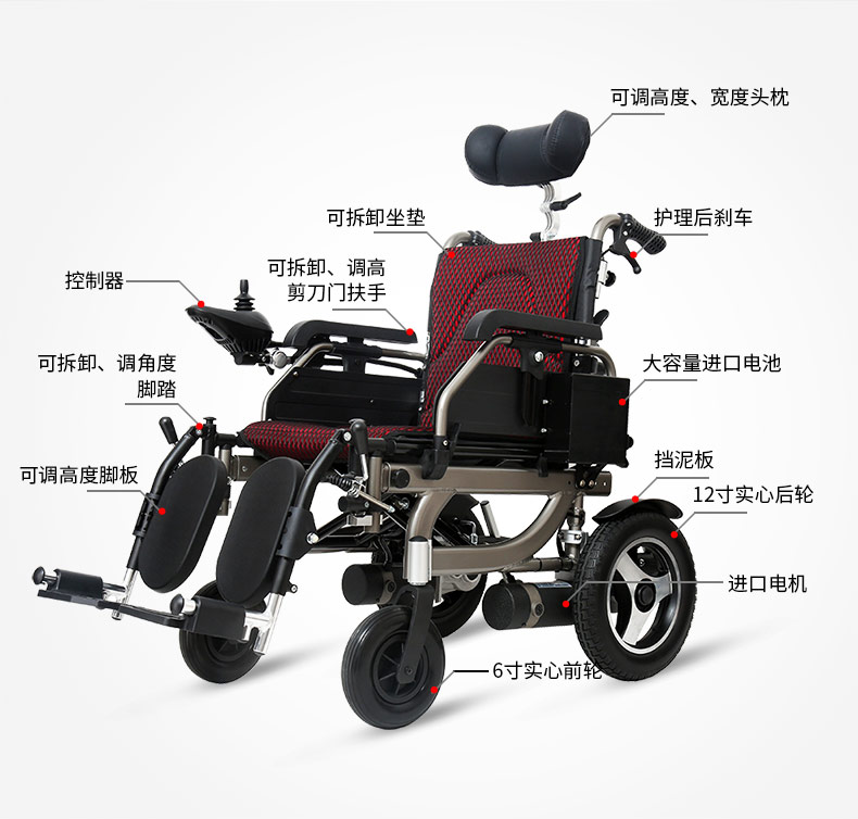   电动轮椅进口电机、锂电池、铝合金车架